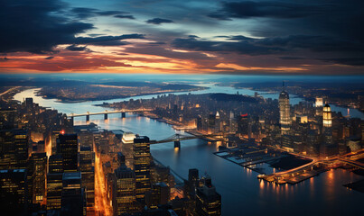 Fototapeta na wymiar Urban landscape, night city view from above.