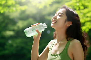 熱中症対策で水を飲む女性