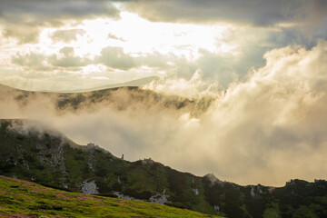 Fog and clouds in the Carpathians.