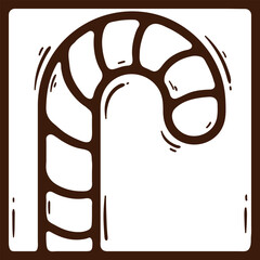 Vector doodle illustration. Handdrawn candy with stripes. Line art New Year icon. Symbol of Christmas and joy. Children's coloring book page. Concept of sweets, confectionery, sugar, holiday. Cane