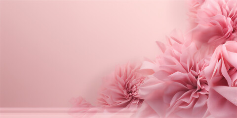 Pink carnations flowers on pastel pink background with copy space, ai generated