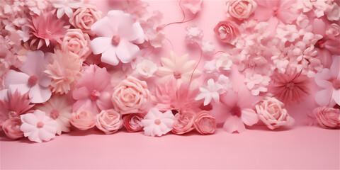 3d illustration of pastel pink flowers, ai generated