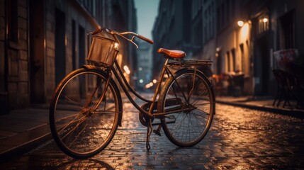 Fototapeta na wymiar Timeless Charm: Exploring Urban Streets with Vintage Bicycles and Retro Cycles, generative AI