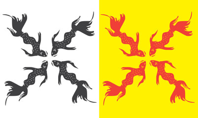 Oriental pattern with rainbow carps. Seamless oriental texture with isolated hand drawn fishes and blossom cherry. koi fish pattern