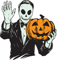 Vintage ghost hold pumpkin jack, Halloween scary ghost monsters hold pumpkin, Vector Illustration, SVG