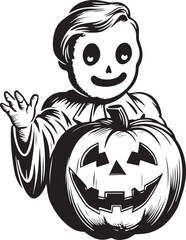 Vintage little baby ghost hold pumpkin jack, Halloween scary ghost monsters hold pumpkin, Vector Illustration, SVG
