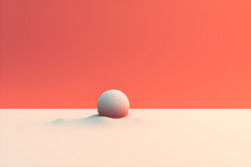 Minimalist of a white ball in the snow on a red background. AI Generative