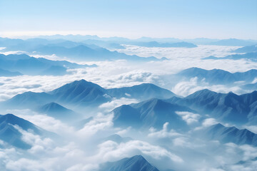 Fototapeta na wymiar Aerial view of the mountain of clouds in the blue sky. AI Generative