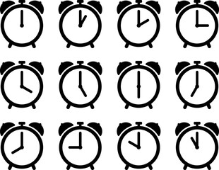 シンプルな目覚まし時計のアイコンの12時間セット（alarm clock icon）