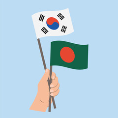 Flags of South Korea and Bangladesh, Hand Holding flags