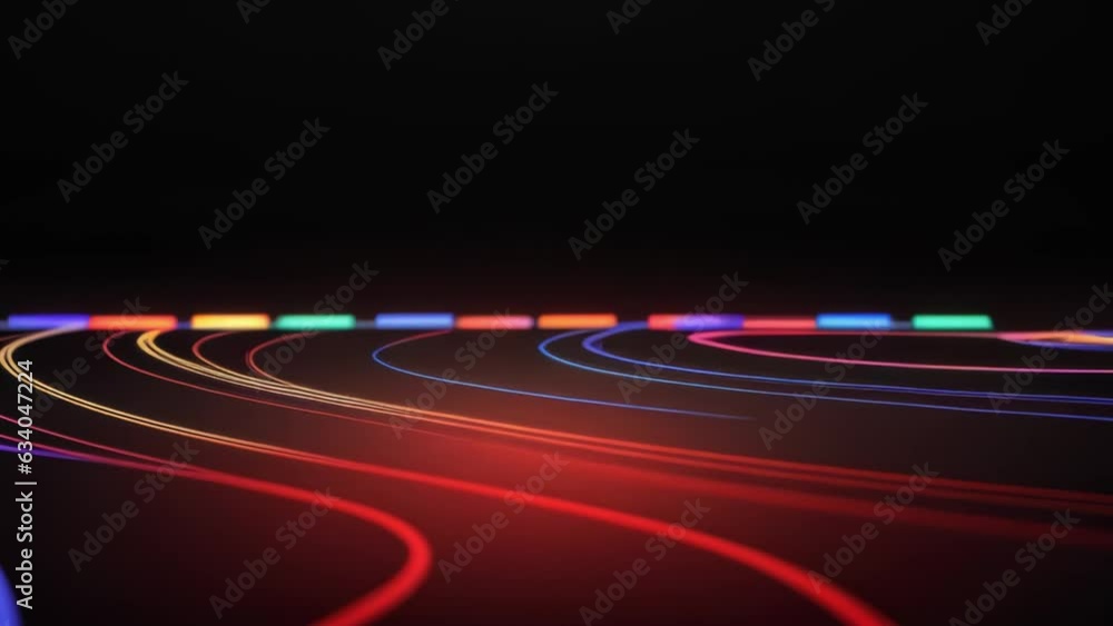 Poster a black background with colorful lines in