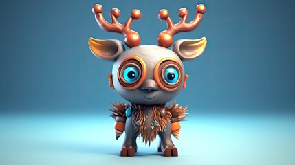 Naklejka premium Cartoon character christmas deer. Positive 3D illustration of a cheerful deer. Cute deer character 3D illustration isolated. Cute Christmas deer toy. New Year and Christmas holiday. Generative AI.