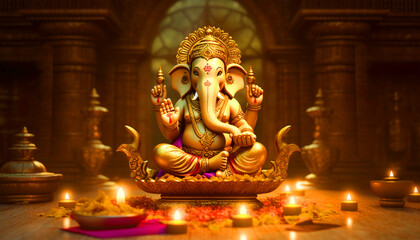 Lord Ganesha golden sculpture - ai generative