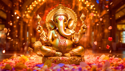 Lord Ganesha golden sculpture - ai generative