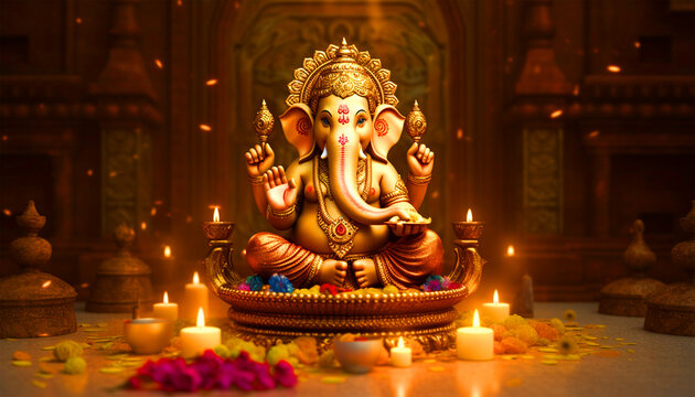 Lord Ganesha golden sculpture - ai generative