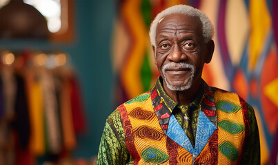 Old black man wearing vibrant, colorful clothing