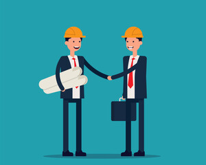 Contractor and Customer. Handshake business concept. Vector illustration in cartoon flat style