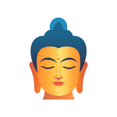 face of buddha in color, flat style on white background. Vector illustration