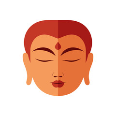 face of buddha in color, flat style on white background. Vector illustration