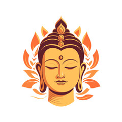 face of buddha in color, flat style on white background. Vector illustration