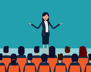 Trainingand presentation. Business seminar concept, Vector illustration in cartoon style design