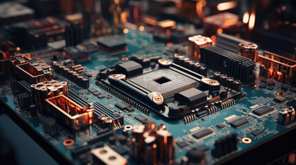 Fototapeta na wymiar Generative ai illustration of CPU microprocessor on motherboard