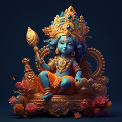 3D rendered cute baby Krishna cartoon illustration - ai generative