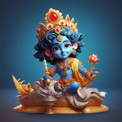 3D rendered cute baby Krishna cartoon illustration - ai generative