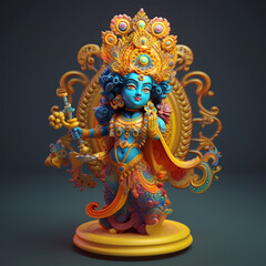 Fototapeta premium 3D rendered cute baby Krishna cartoon illustration - ai generative