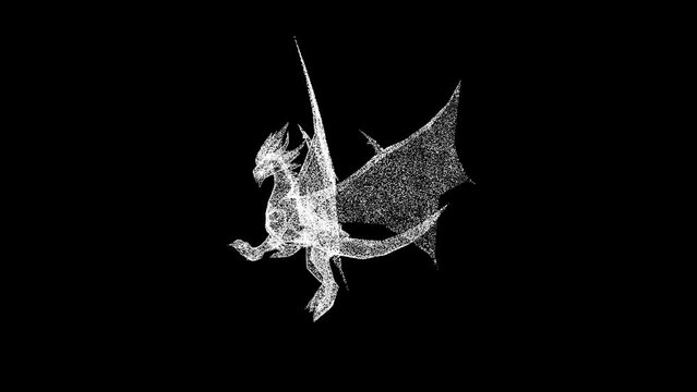 3D Fairytale Dragon rotates on black background. Traditional Oriental Dragon. A fabulous fantasy concept. For title, text, presentation. Shimmering particles. 3d animation 60 FPS