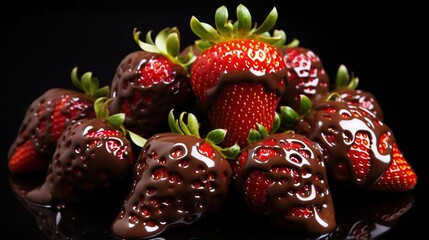 Strawberries in chocolate. Created using Generative AI technology. - obrazy, fototapety, plakaty