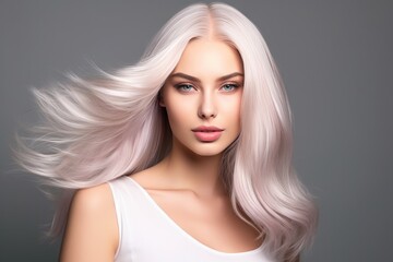Fototapeta premium beautiful woman model with white blond hair, cosmetics and makeup concept