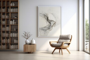 Interior Design of Modern, minimalist Living Space, Showing off furniture and artwork, Golden Hour