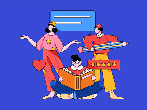 Invite friends to conduct questionnaire survey flat vector concept operation hand drawn illustration
