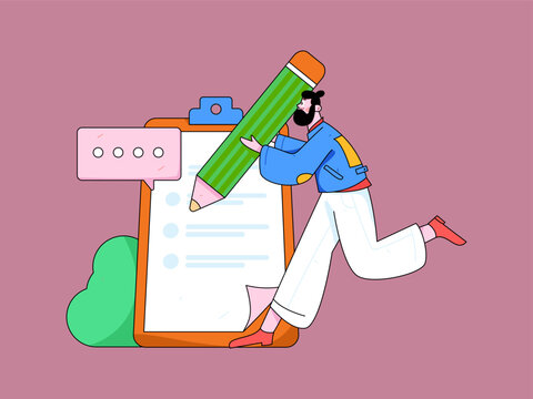 Invite friends to conduct questionnaire survey flat vector concept operation hand drawn illustration
