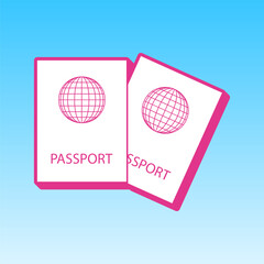 Two passports sign illustration. Cerise pink with white Icon at picton blue background. Illustration.