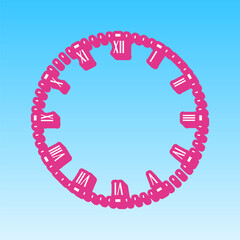Clock face sign. Cerise pink with white Icon at picton blue background. Illustration.