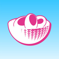 Egg Tray sign. Cerise pink with white Icon at picton blue background. Illustration.