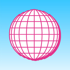 Earth Globe sign. Cerise pink with white Icon at picton blue background. Illustration.