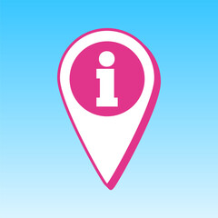 Map pointer with information sign. Cerise pink with white Icon at picton blue background. Illustration.