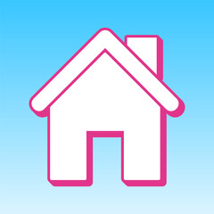 Home silhouette illustration. Cerise pink with white Icon at picton blue background. Illustration.
