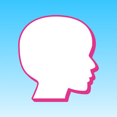 People head sign. Cerise pink with white Icon at picton blue background. Illustration.