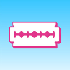 Razor blade sign. Cerise pink with white Icon at picton blue background. Illustration.
