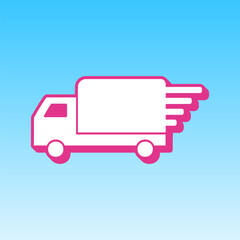 Delivery sign illustration. Cerise pink with white Icon at picton blue background. Illustration.
