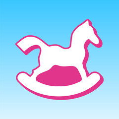 Horse toy sign. Cerise pink with white Icon at picton blue background. Illustration.