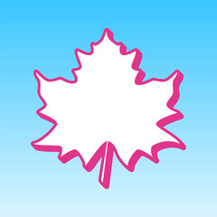 Maple leaf sign. Cerise pink with white Icon at picton blue background. Illustration.