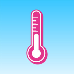 Meteo diagnostic technology thermometer sign. Cerise pink with white Icon at picton blue background. Illustration.