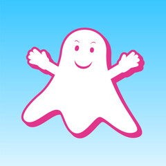 Ghost sign. Cerise pink with white Icon at picton blue background. Illustration.