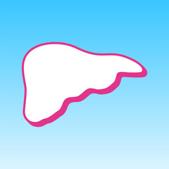 Human anatomy. Liver sign. Cerise pink with white Icon at picton blue background. Illustration.