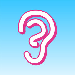 Human anatomy. Ear sign. Cerise pink with white Icon at picton blue background. Illustration.